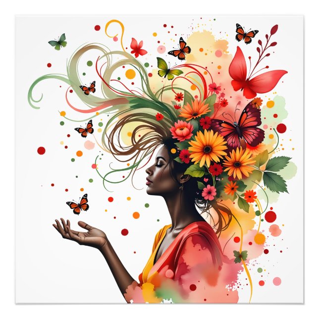 Kvinnor med fjärilar och blommor (4 av 4) fototryck (Framsidan)