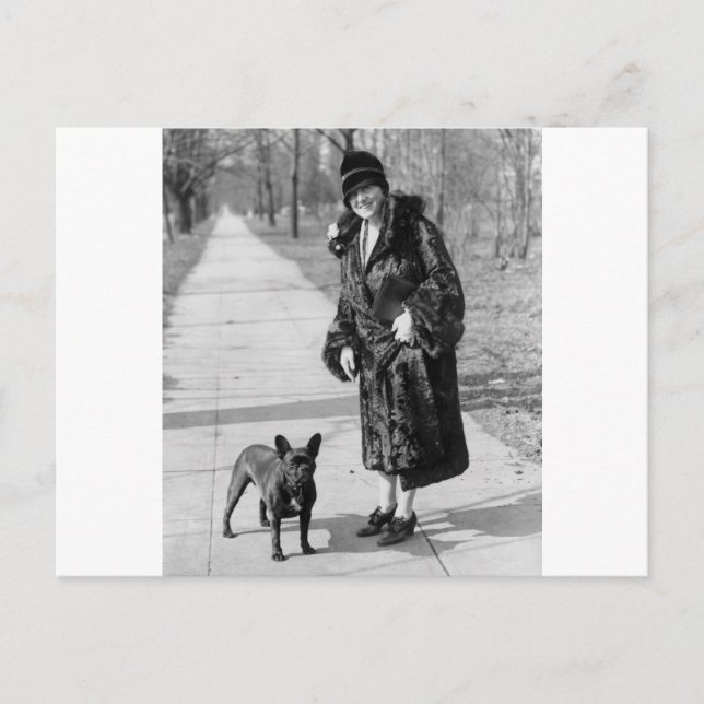 Kvinnor med Fransk Bulldog, 1920-talet Vykort (Framsida)