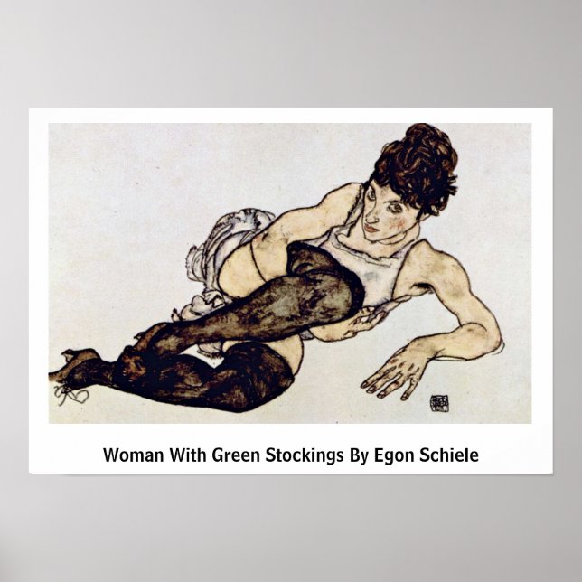 Kvinnor med Grönt av Egon Schiele Poster (Framsidan)