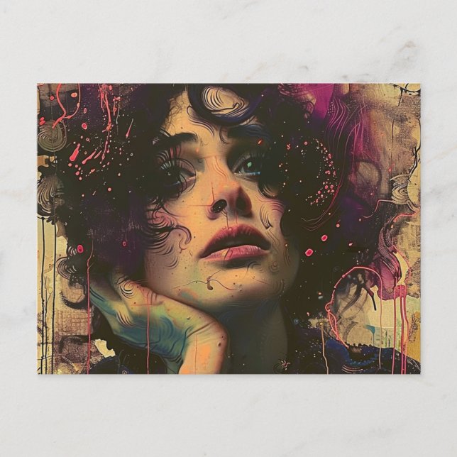 Kvinnor med hand på hennes Ansikte Vykort (Framsida)