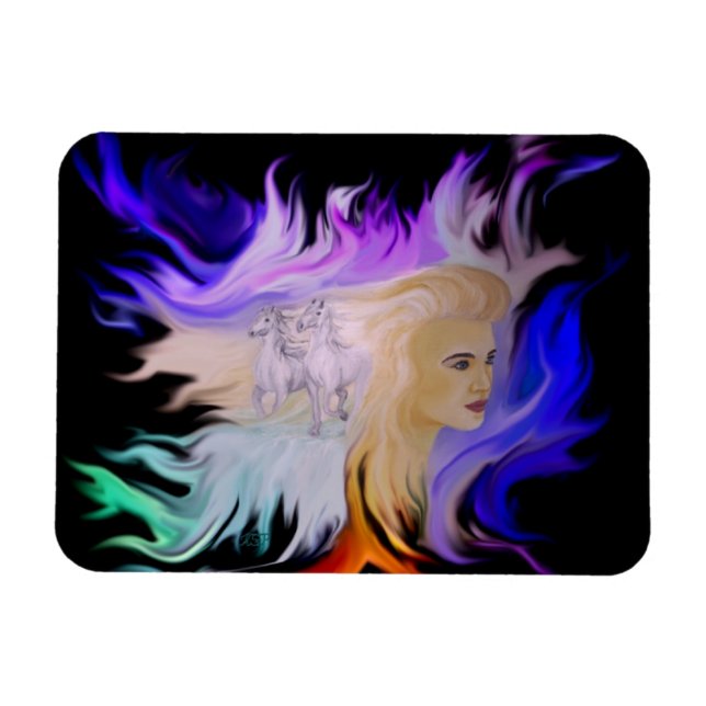 Kvinnor med häst magnet (Horisontell)