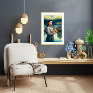 Kvinnor med karp - utskrift av arbetsytekonst poster