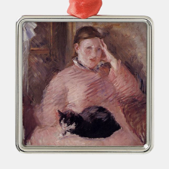 Kvinnor med Katt (av Edouard Manet) Julgransprydnad Metall (Framsidan)