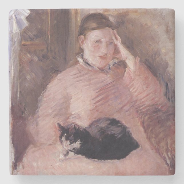 Kvinnor med Katt (av Edouard Manet) Stenunderlägg (Framsidan)