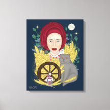 Kvinnor med katt. ukrainskt utdraget Kanvastryck