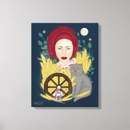 Kvinnor med katt. ukrainskt utdraget Kanvastryck