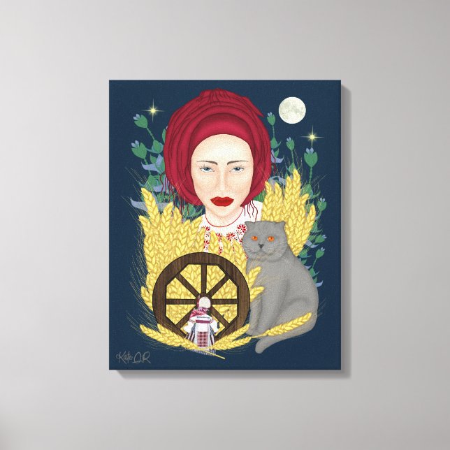 Kvinnor med katt. ukrainskt utdraget Kanvastryck (Framsida)