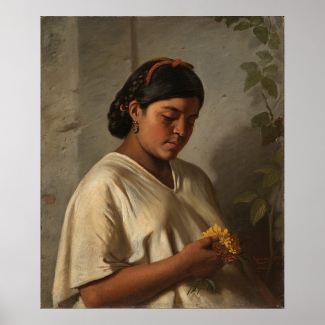Kvinnor med Marigold, Berömd Målning Poster (Framsidan)