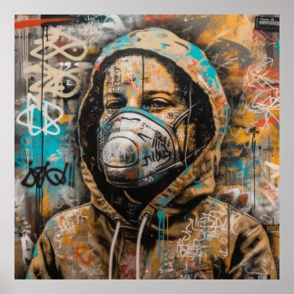 Kvinnor med Mask Graffiti Art Poster