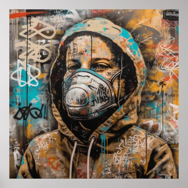 Kvinnor med Mask Graffiti Art Poster (Framsidan)