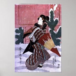 Kvinnor med paraplyer i Snö Poster