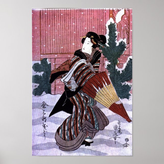 Kvinnor med paraplyer i Snö Poster (Framsidan)