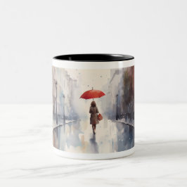 Kvinnor med paraplyvattenfärg grafik Mugg