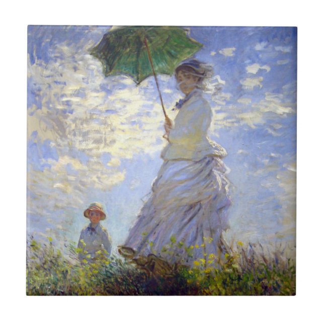 Kvinnor med parasol av Claude Monet Kakelplatta (Framsidan)