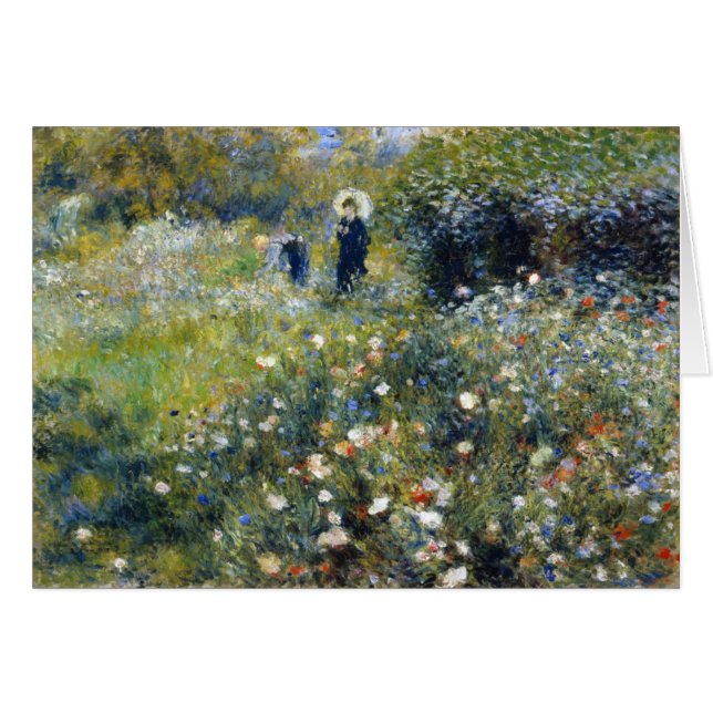 Kvinnor med parasol i en Garden, Renoir Hälsningskort (Framsidan Horizontal)