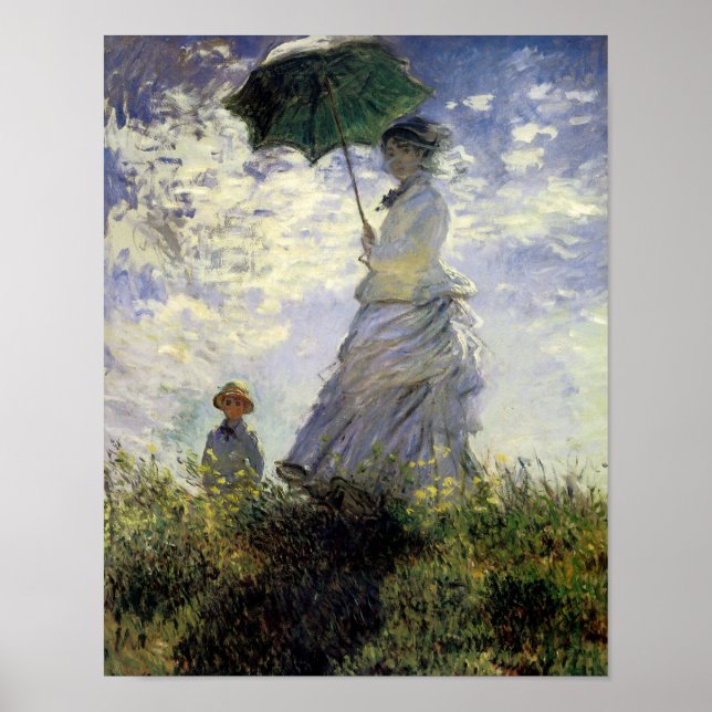 Kvinnor med parasol ~ Madame Monet med hennes son Poster (Framsidan)