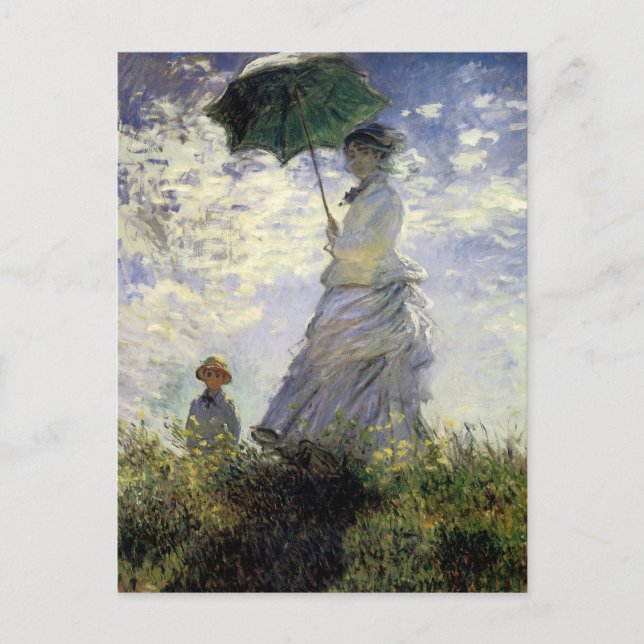 Kvinnor med parasol ~ Madame Monet med hennes son Vykort (Framsida)