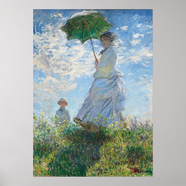 Kvinnor med parasol, madame Monet och hennes son Poster (Framsidan)
