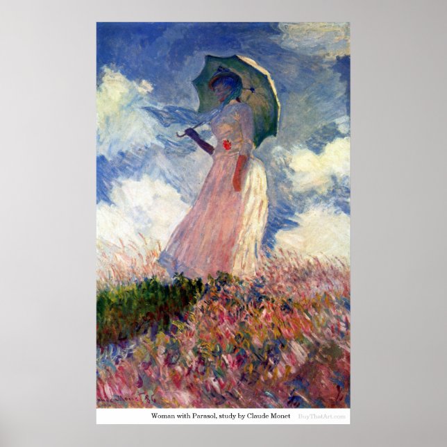 Kvinnor med Parasol, studie av Claude Monet Poster (Framsidan)
