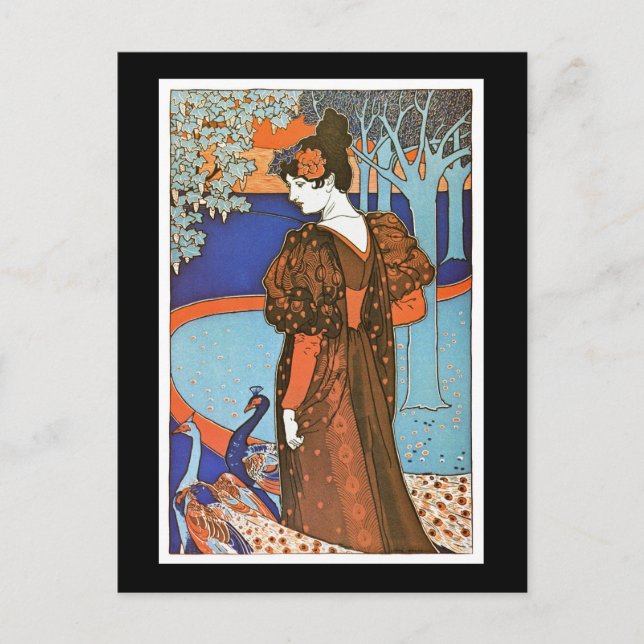 Kvinnor med Peacocks - Louis Rhead Vykort (Framsida)