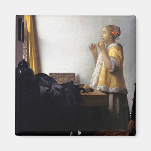 Kvinnor med Pearl Necklace, Johannes Vermeer Magnet (Framsidan)