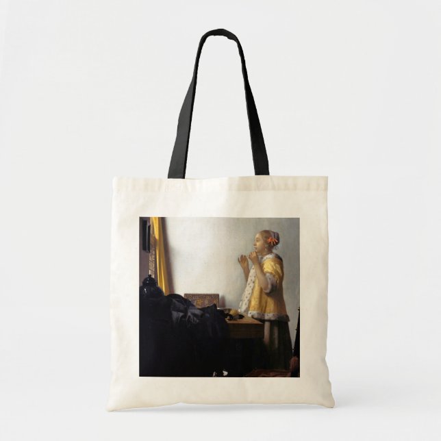 Kvinnor med Pearl Necklace, Johannes Vermeer Tygkasse (Framsidan)