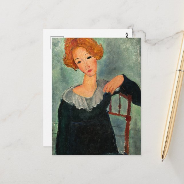 Kvinnor med Red Hair av Amedeo Modigliani Vykort (Fram/Back In Situ)