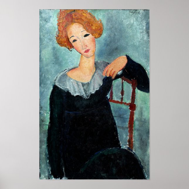Kvinnor med Red Hair-målning av Amedeo Modigliani Poster (Framsidan)