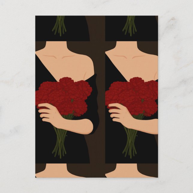 Kvinnor med röda blommor vykort (Framsida)
