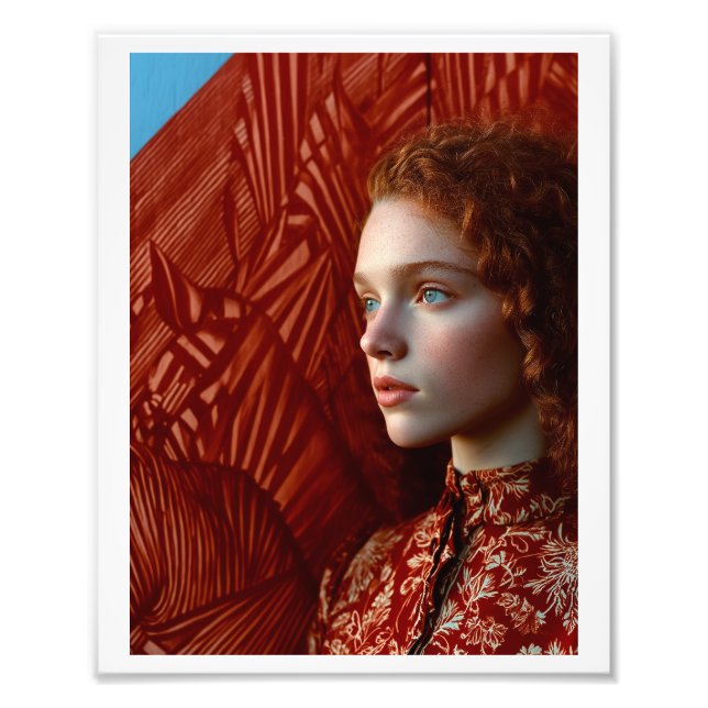 Kvinnor med rött hår genom målning av röda hästar fototryck (Framsidan)