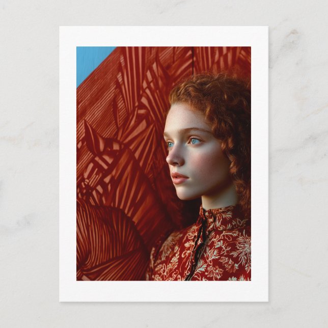 Kvinnor med rött hår genom målning av röda hästar vykort (Framsida)