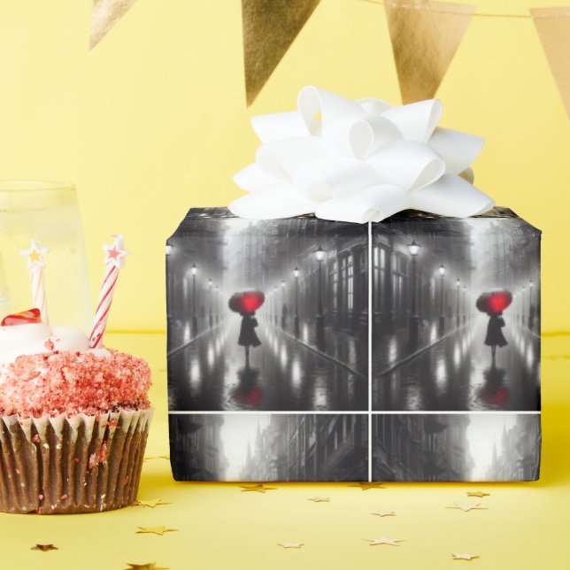 Kvinnor med rött paraply presentpapper (Födelsedagsfest)