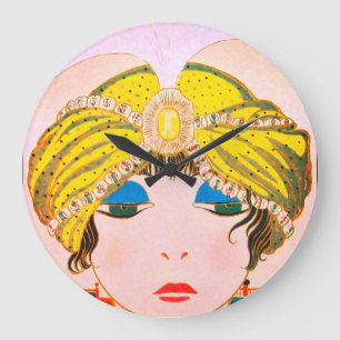 KVINNOR MED URSPRUNGLIG GULT TURBAN/Beauty Mode Stor Klocka