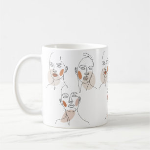 Kvinnor Minimalistisk Linjekonst Ansikten Kaffemugg