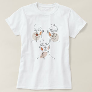 Kvinnor Minimalistisk Linjekonst Ansikten T Shirt