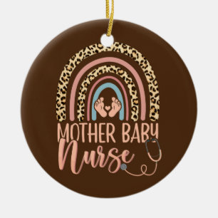 Kvinnor Mor Baby Nurse Nurse Nursing Leopard Rainb Julgransprydnad Keramik