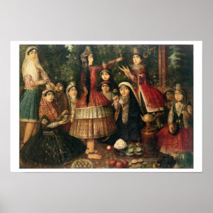 Kvinnor och barn i en trädgård, 1800-talet (olja) poster