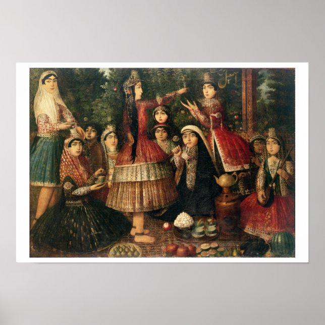 Kvinnor och barn i en trädgård, 1800-talet (olja) poster (Framsidan)