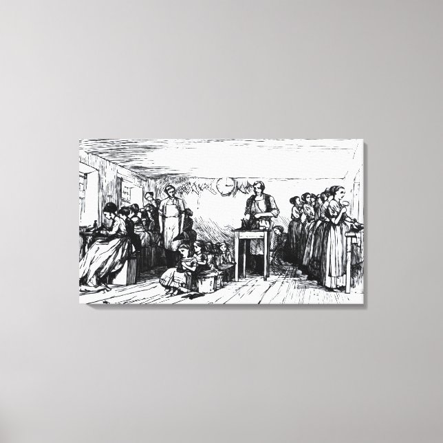 Kvinnor och barn Skapar skor Canvastryck (Framsida)