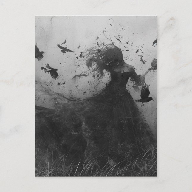 Kvinnor och fåglar, svart och vitt vykort (Framsida)