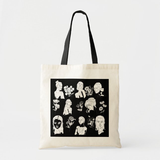 KVINNOR OCH FLÖDEN (B&W) TOTE BAG TYGKASSE (Framsidan)