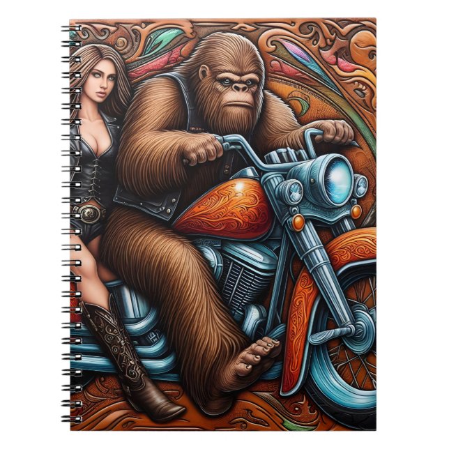 KVINNOR OCH Sasquatch på motorcykel Anteckningsbok (Framsidan)