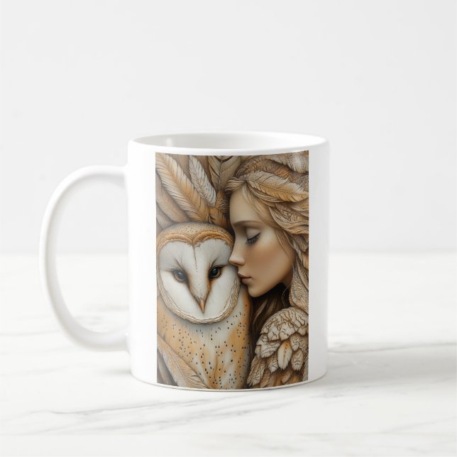 Kvinnor och Uggla i fjädrar Kaffemugg (Vänster)
