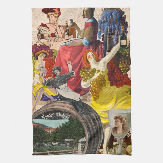 Kvinnor och vin Collage Kökshandduk (Vertikal)