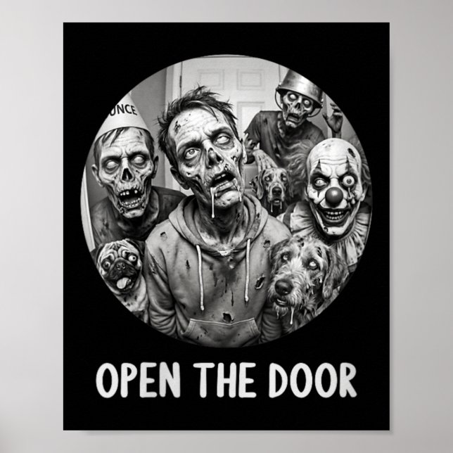 Kvinnor Öppna Dörren Zombiehundar Rolig Halloween Poster (Framsidan)