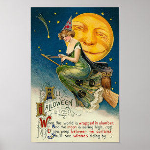 Kvinnor på Broomstick All Halloween Poster