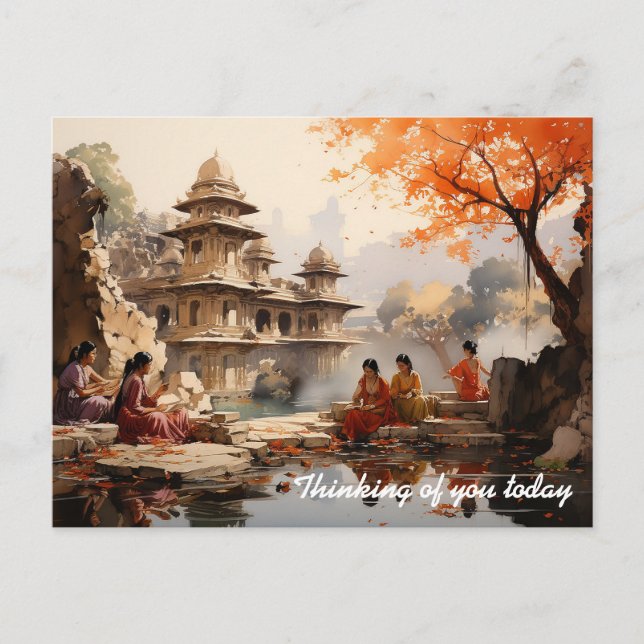 Kvinnor på Rajas sommar gods Vykort (Framsida)