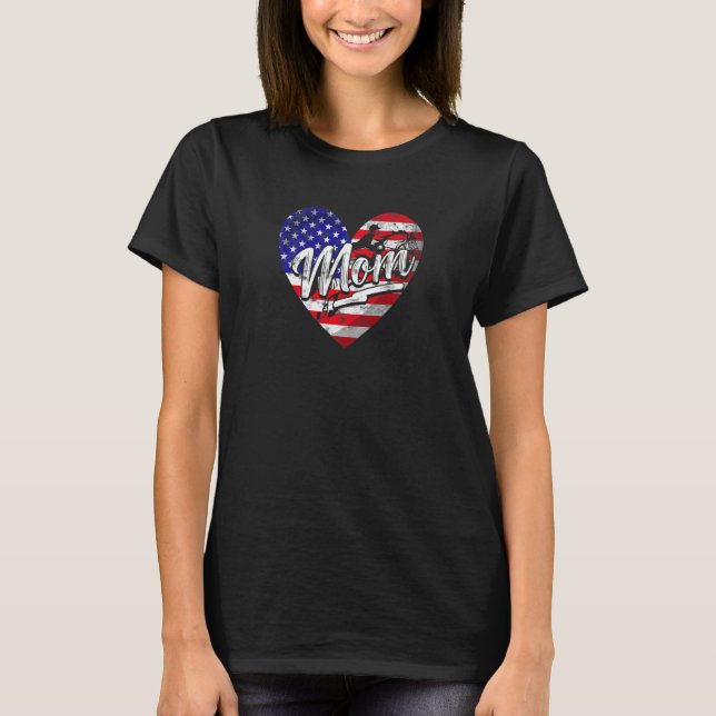 Kvinnor Patriotic American Flagga Heart Equestrian T Shirt (Framsida)