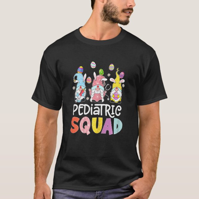 Kvinnor Pediatriska Squad Bunny Gnome Eggs Hunting T Shirt (Framsida)