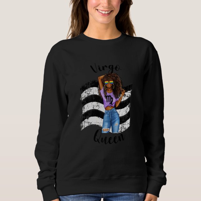 Kvinnor Rak Ally Black Women Våg Queen Zodia T Shirt (Framsida)